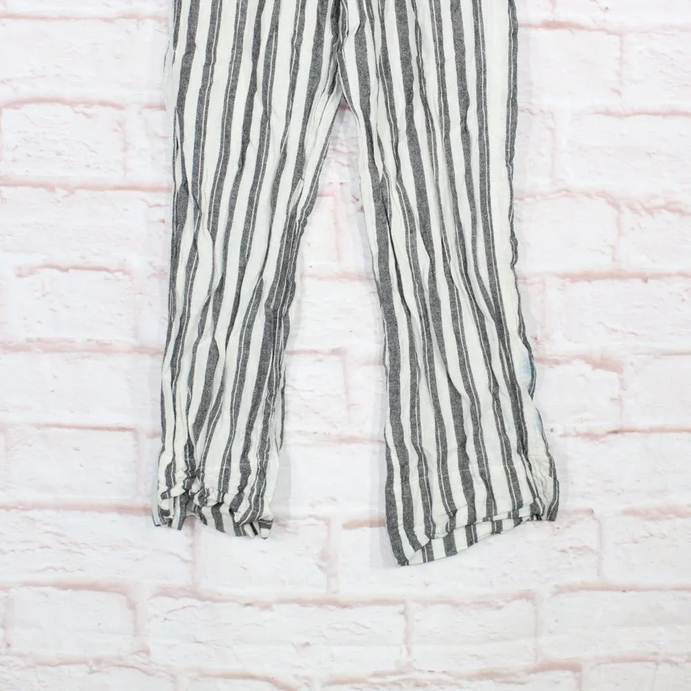 Jolt Womens Black White Striped Wide Leg Tie Paper Bag Linen Pants Size M - Picture 3 of 9